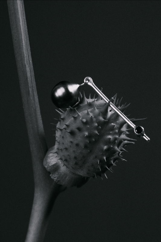 BUD EARRINGS / black diamond + tahitian pearl