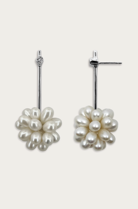 SWARM EARRINGS / white topaz + freshwater pearl