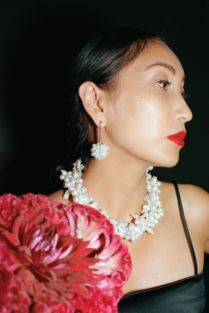 SWARM EARRINGS / white topaz + freshwater pearl